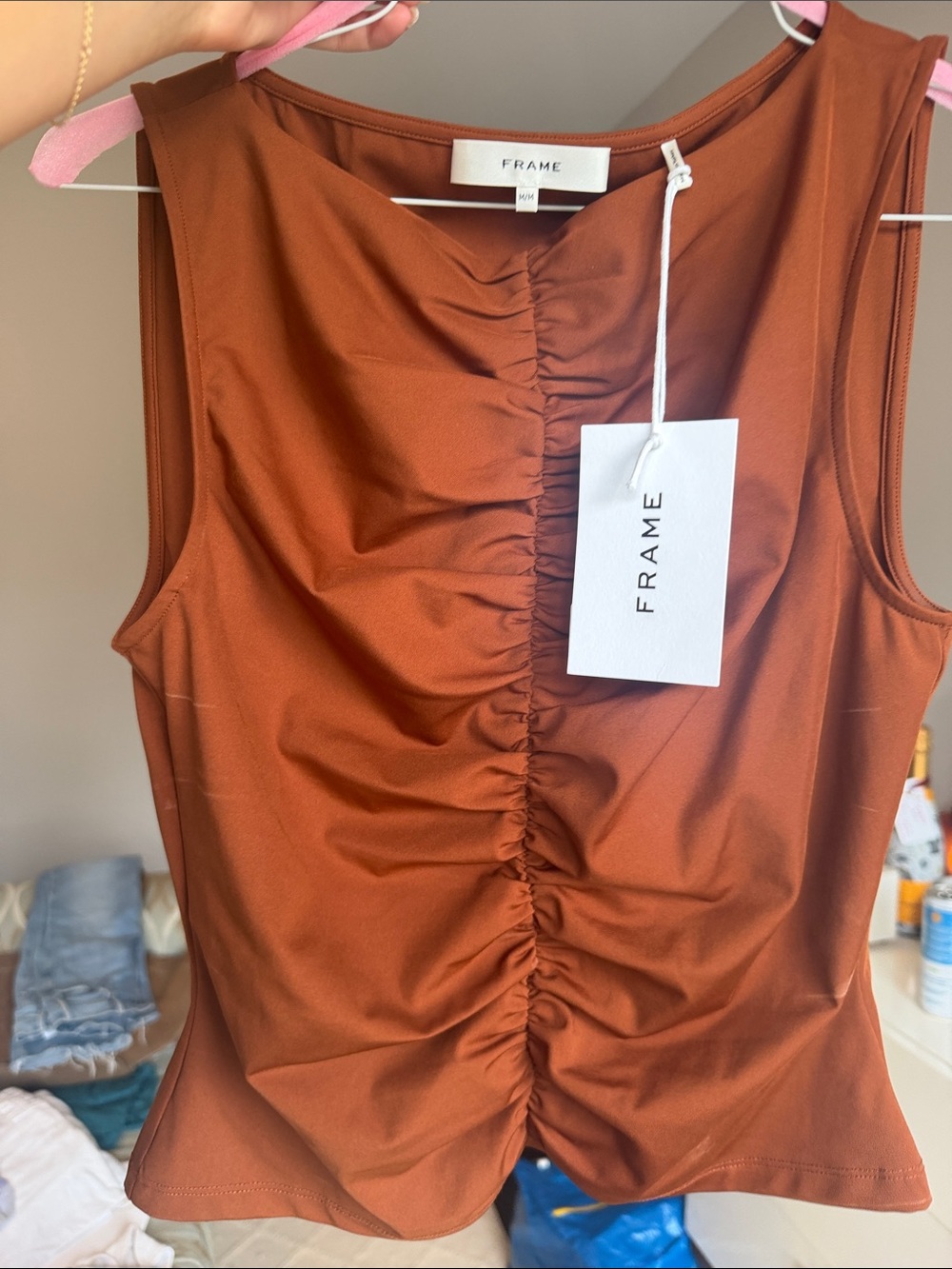 Frame Denim Rust Ruched Sleeveless Tank Top